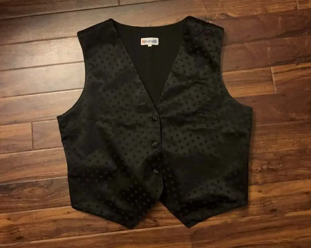 Khaisilk Men’s or Women’s Black Polka Dot Silk Vest Size L